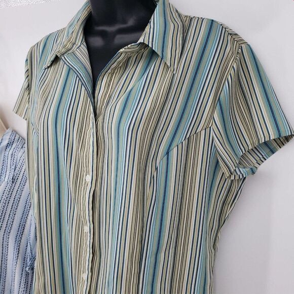 Blouses Size Lg Button Front Short Sleeves Stripes - Picture 4 of 7